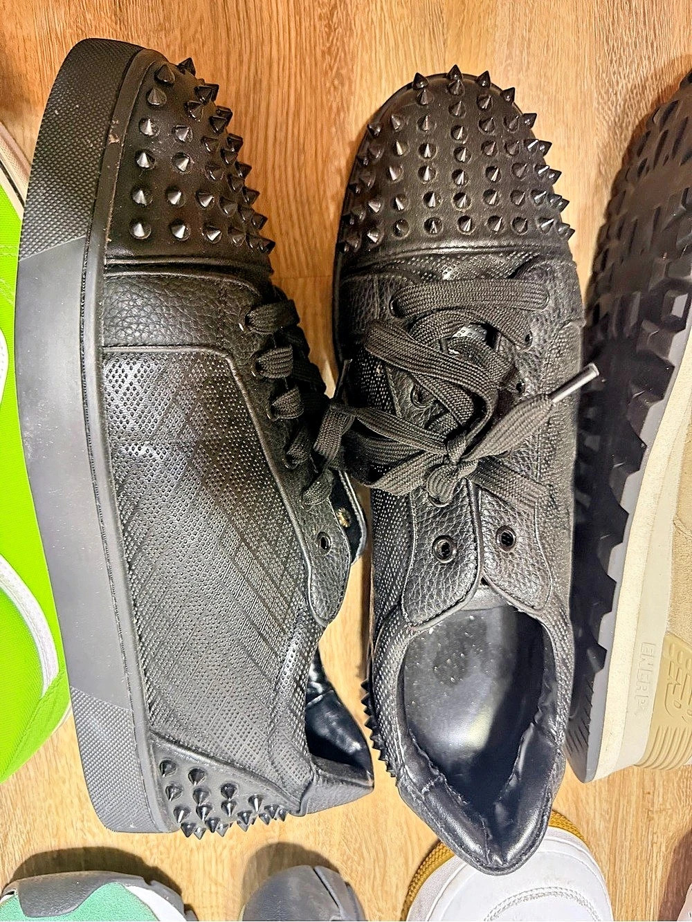 Christian Louboutin Roller-Boat Spiked Leather Slip-On Sneakers